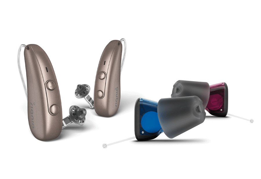 Signia IX hearing aids and chargers