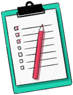 Illustration of a clipboard and pencil.