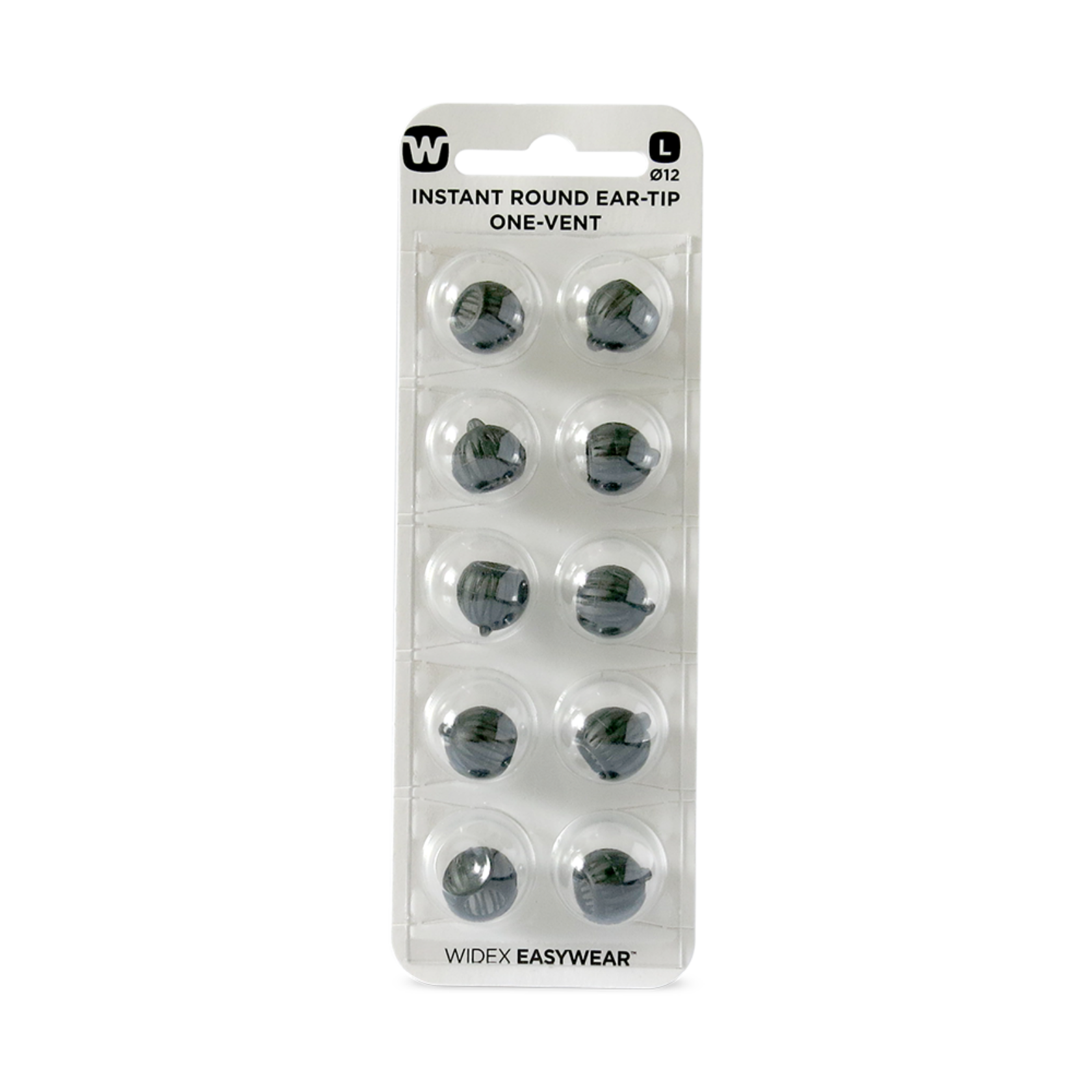 Widex EasyWear Instant Round One Vent L Ear-Tip packshot.