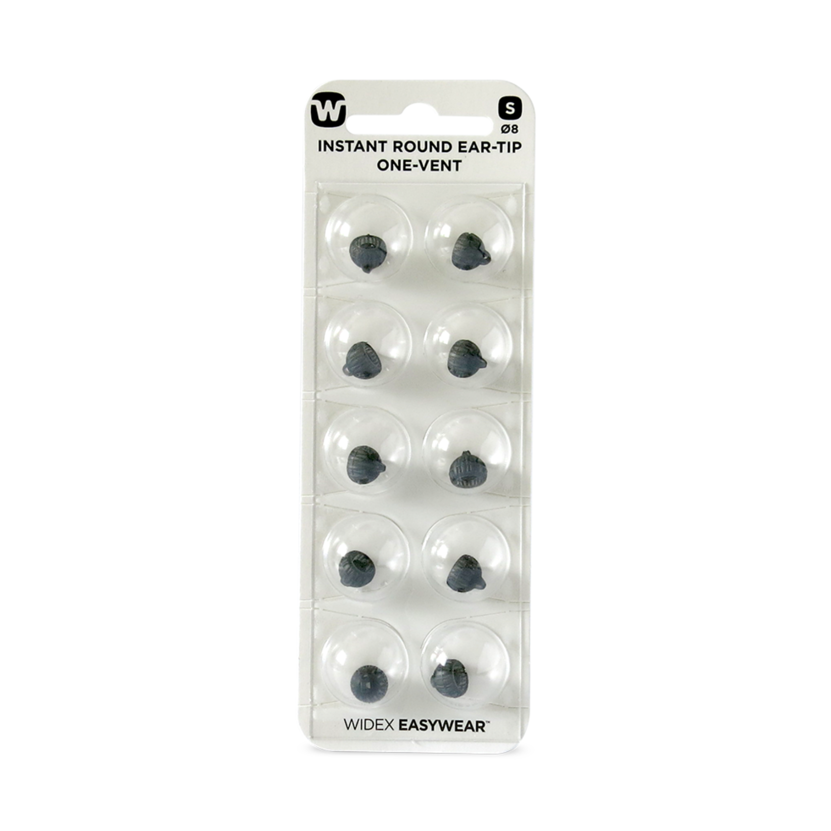 Widex EasyWear Instant Round One Vent S Ear-Tip packshot.