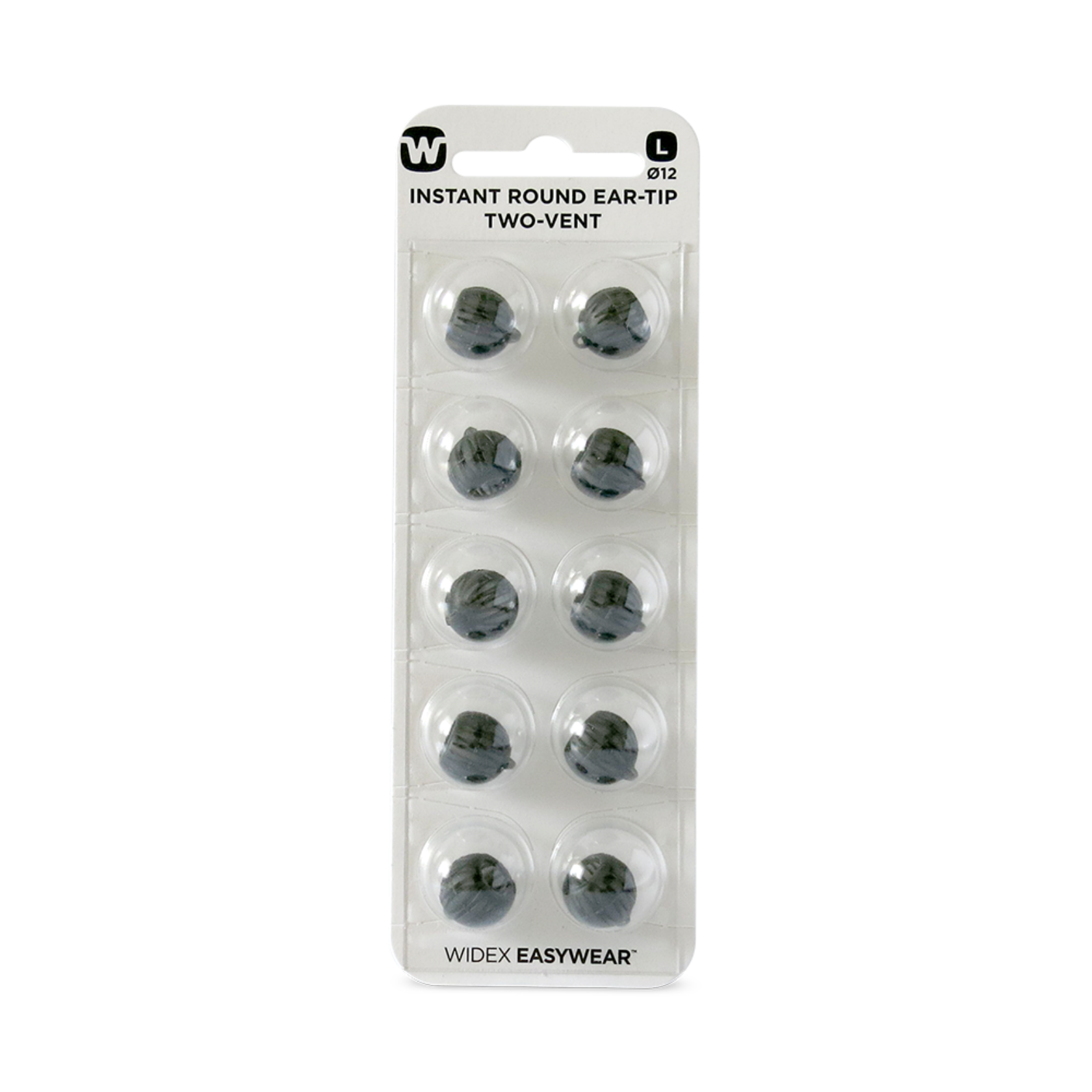 Widex EasyWear Instant Round Two Vent L Ear-Tip packshot.