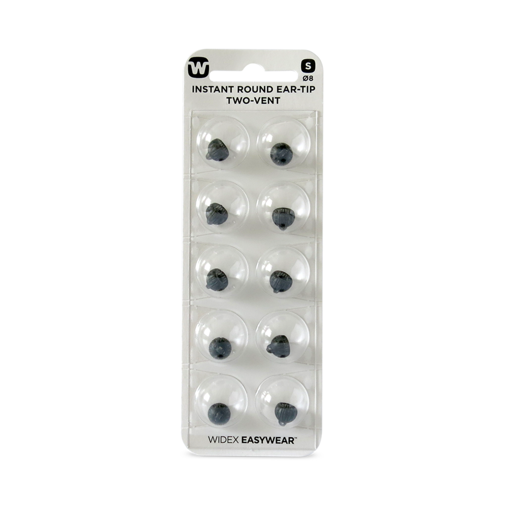 Widex EasyWear Instant Round Two Vent S Ear-Tip packshot.