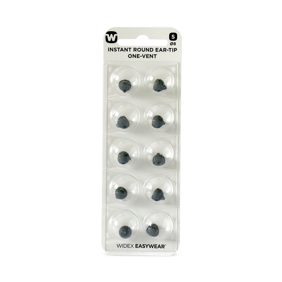 Widex EasyWear Instant Round One Vent S Ear-Tip packshot.