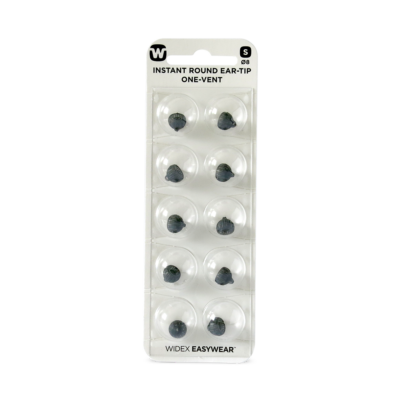 Widex EasyWear Instant Round One Vent S Ear-Tip packshot.