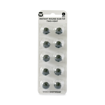 Widex EasyWear Instant Round Two Vent L Ear-Tip packshot.